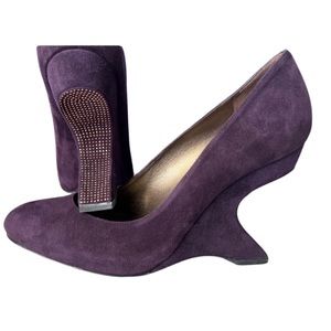 Stuart Weitzman Studded Concorde Grape Suede Leather Wedge Heel Shoes US 9 NEW!